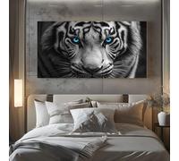 ZORYAN Grand Tableau Mural XXL Animal Tête de Tigre Toile Imprimée pour la Decoration du Salon Noir et blanc Œil Poster Moderne Portrait Femme Photo Artistique Sans Cadre 80x160 cm