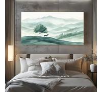 ZORYAN Grand Tableau Mural XXL Aquarelle Cerf Toile Imprimée pour la Decoration du Salon Peinture à l'huile Montagne Poster Moderne Paysage Forêt Photo Artistique Cadre en Bois 80x120 cm
