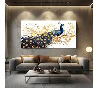 ZORYAN Grand Tableau Mural XXL Art Abstrait Paon Toile Imprimée pour la Decoration du Salon Botanique Feuille Poster Moderne Animal Papillon Photo Artistique Sans Cadre 80x160 cm