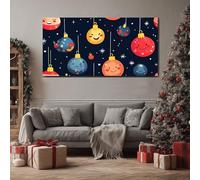 ZORYAN Grand Tableau Mural XXL Dessin Animé Boule de Noël Toile Imprimée pour la Decoration du Salon Mignon Ornements Poster Moderne Noël Smiley Photo Artistique Cadre en Bois 80x120 cm