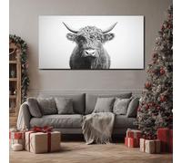 ZORYAN Grand Tableau Mural XXL Moderne Bovins des Highland Toile Imprimée pour la Decoration du Salon Animaux Sauvages Portrait Poster Moderne Réaliste Vache Photo Artistique Sans Cadre 80x160 cm