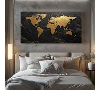 ZORYAN Grand Tableau Mural XXL Moderne Carte du Monde Toile Imprimée pour la Decoration du Salon Luxe Or Poster Moderne Abstrait Marbre Photo Artistique Sans Cadre 80x160 cm