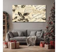 ZORYAN Grand Tableau Mural XXL Musique Branche de Houx Toile Imprimée pour la Decoration du Salon Rétro Partitions Poster Moderne Classique Note de Musique Photo Artistique Sans Cadre 80x160 cm