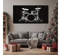 ZORYAN Grand Tableau Mural XXL Musique Instrument Toile Imprimée pour la Decoration du Salon Rock & Roll Batterie Poster Moderne Noir et blanc Disque Vinyle Photo Artistique Sans Cadre 80x160 cm