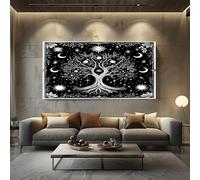 ZORYAN Grand Tableau Mural XXL Mystique Arbre de Vie Toile Imprimée pour la Decoration du Salon Céleste Soleil Poster Moderne Spirituel Lune Photo Artistique Sans Cadre 80x160 cm