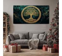ZORYAN Grand Tableau Mural XXL Mystique Arbre de vie Toile Imprimée pour la Decoration du Salon Traditionnel Feuille Poster Moderne Naturel Plante Photo Artistique Sans Cadre 80x160 cm