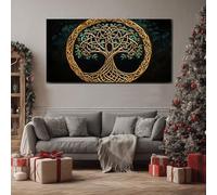 ZORYAN Grand Tableau Mural XXL Mystique Arbre Toile Imprimée pour la Decoration du Salon Traditionnel Feuille Poster Moderne Naturel Plante Photo Artistique Cadre en Bois 80x120 cm