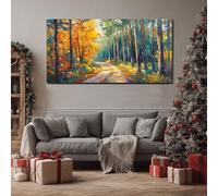 ZORYAN Grand Tableau Mural XXL Paysage Sentier Forestier Toile Imprimée pour la Decoration du Salon Peint Arbres Poster Moderne Rustique Forêt Photo Artistique Sans Cadre 80x160 cm
