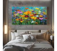 ZORYAN Grand Tableau Mural XXL Peinture à l'huile Fleur Toile Imprimée pour la Decoration du Salon Jardin Fleurs Sauvages Poster Moderne Floral Plantes Photo Artistique Sans Cadre 80x160 cm