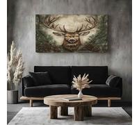 ZORYAN Grand Tableau Mural XXL Rétro Cerf Toile Imprimée pour la Decoration du Salon Rustique Pin Poster Moderne Country Bois de Cerf Photo Artistique Cadre en Bois 80x120 cm