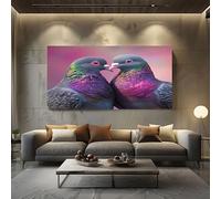 ZORYAN Grand Tableau Mural XXL Romantique Couple Toile Imprimée pour la Decoration du Salon Animal Oiseau Poster Moderne Mignon Amour Photo Artistique Cadre en Bois 80x120 cm