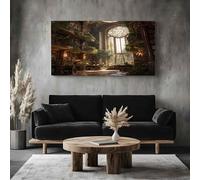 ZORYAN Grand Tableau Mural XXL Vintage Bibliothèque Toile Imprimée pour la Decoration du Salon Gothique Architecture Poster Moderne Jardin Livre Photo Artistique Sans Cadre 80x160 cm