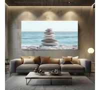 ZORYAN Grand Tableau Mural XXL Zen Galets Toile Imprimée pour la Decoration du Salon Nautique Océan Poster Moderne Minimaliste Pierre Photo Artistique Sans Cadre 80x160 cm