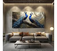 ZORYAN Grand Tableau pour Salon Peinture à l'huile Paon Decoration Murale Moderne Animal Oiseau Impression sur Toile, Cadre Decoratif pour Chambre Bureau Vintage Plume Art Mural 60x120 cm