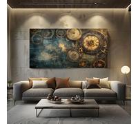 ZORYAN Grand Tableau pour Salon Steampunk Horloge Decoration Murale Moderne Retro Mécanique Impression sur Toile, Cadre Decoratif pour Chambre Bureau Vintage Carte 60x120cm Art Mural