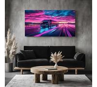 ZORYAN Grande Impression sur Toile Cyberpunk Camion Tableau Mural Rétro Voiture de Sport Pour Salon Moderne, Art Decoratif Futuriste Véhicule Photo pour Chambre Cadre en Bois 60x120 cm