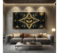 ZORYAN Grande Impression sur Toile Mystique Œil Tableau Mural Géométrique Étoile Pour Salon Moderne, Art Decoratif Magique Symbole Photo pour Chambre Cadre en Bois 60x120 cm