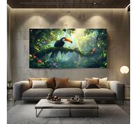 ZORYAN Grande Impression sur Toile Tropical Toucan Tableau Mural Forêt Oiseau Pour Salon Moderne, Art Decoratif Jungle Fleur Photo pour Chambre Sans Cadre 60x120 cm