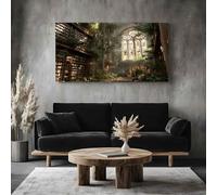 ZORYAN Grande Impression sur Toile Vintage Bibliothèque Tableau Mural Gothique Architecture Pour Salon Moderne, Art Decoratif Jardin Livre Photo pour Chambre Cadre en Bois 60x120 cm