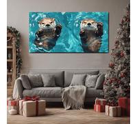 ZORYAN Loutre de Mer Mignonne Grand Tableau Mural XXL Toile Imprimée pour la Decoration du Salon Animal Nageur Poster Moderne Faune Kawaii Photo Artistique Sans Cadre 80x160 cm