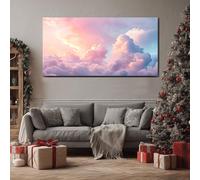ZORYAN Nuages Coucher de Soleil Toile Decoration Murale Tableau Moderne pour Salon Dégradé Doux Affiche Artistique Poster Horizon Céleste Chambre et Bureau Cadre en Bois 70x140 cm