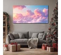ZORYAN Nuages Roses Pastel Grande Impression sur Toile Tableau Mural Ciel Rêveur Pour Salon Moderne, Art Decoratif Paradis Esthétique Photo pour Chambre Cadre en Bois 60x120 cm