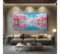 ZORYAN Tableau Decoration Murale Japonais Fleurs de Cerisier Photo Artistique Sans Cadre Paysage Naturel Lac Décoration Murale pour Salon et Chambre Adulte 60x120cm