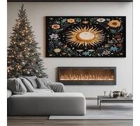 ZORYAN Tableau Decoration Murale pour Salon Céleste Soleil et Lune Impression sur Toile Moderne Floral Fleur Sauvage Affiche Poster Mystique Étoile Chambre Adulte Sans Cadre 50x100 cm