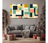 ZORYAN Tableau Decoration Murale pour Salon Géométrique Carré Impression sur Toile Moderne Art Abstrait Rectangle Affiche Poster Mosaïque Ligne Chambre Adulte Sans Cadre 50x100 cm