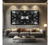 ZORYAN Tableau Decoration Murale pour Salon Gothique Papillon Impression sur Toile Moderne Rétro Rose Affiche Poster Floral Insecte Chambre Adulte Cadre en Bois 50x100 cm