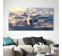 ZORYAN Tableau Decoration Murale Salon Avion De Chasse 80x160cm | Tableau Decoration Mural Image Sur Toile Photo Images Motif Moderne Décoration Chambre Gris Sans Cadre