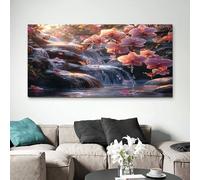 ZORYAN Tableau Decoration Murale Salon Cascade Zen Décoration Murale Sans Cadre 70x140cm Rouge Tableau Artistique pour Chambre Adulte, Peinture Décorative