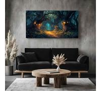 ZORYAN Tableau Decoration Murale Salon Conte de Fées Forêt Grand Impression sur Toile Fantastique Arbre Cadre Mural Moderne Magique Lanterne Peinture pour Chambre Adulte Bureau 50x100cm
