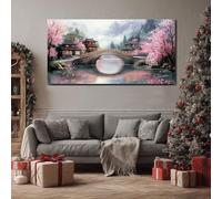 ZORYAN Tableau Decoration Murale Salon Japonais Sakura Grand Impression sur Toile Paysage Fleur de Cerisier Cadre Mural Moderne Oriental Pont Peinture pour Chambre Adulte Bureau 50x100 cm