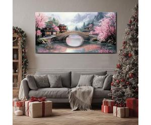 ZORYAN Tableau Decoration Murale Salon Japonais Sakura Grand Impression sur Toile Paysage Fleur de Cerisier Cadre Mural Moderne Oriental Pont Peinture pour Chambre Adulte Bureau 50x100 cm