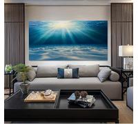 ZORYAN Tableau Decoration Murale Salon Océan Ensoleillé Tableau Decoration Mural Image Sur Toile Photo Images Motif Moderne Décoration Chambre Bleu Sans Cadre 80x160cm