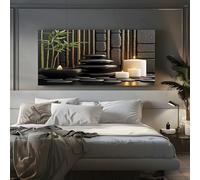 ZORYAN Tableau Decoration Murale Salon Pierres Zen En Bambou Tableau Decoration Mural Image Sur Toile Photo Images Motif Moderne Décoration Chambre Brun Sans Cadre 80x160cm
