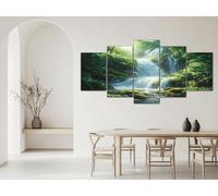 ZORYAN Tableau Multi Panneau 5 Parties - Impression sur Toile Cascade De La Forêt Tropicale Moderne pour Salon - Grande Vert Decoration Murale Art Mural pour Chambre et Maison 100x50 cm