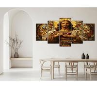 ZORYAN Tableau Multi Panneau 5 Parties - Impression sur Toile Conception Du Sacré-Cœur De Jésus Moderne pour Salon - Grande Or Decoration Murale Art Mural pour Chambre et Maison 100x50 cm