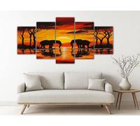 ZORYAN Tableau Multi Panneau 5 Parties - Impression sur Toile Gare Rétro Moderne pour Salon - Grande Gris Decoration Murale Art Mural pour Chambre et Maison 100x50 cm