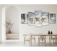 ZORYAN Tableau sur Toile 5 Pieces Loup De La Forêt D'Hiver Decoration Murale Moderne pour Salon Blanc Grand Tableau Multi Panneau pour Chambre, Cuisine 225x110 cm