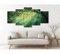 ZORYAN Tableau sur Toile 5 Pieces Scène De Forêt Decoration Murale Moderne pour Salon Vert Grand Tableau Multi Panneau pour Chambre, Cuisine 225x110 cm
