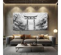 ZORYAN Tableau sur Toile style japonais Fleurs de Cerisier Grand Format XXL Decoration Murale Asiatique Mont Fuji Bois pour Salon Chambre Peinture à l'encre Torii 80x160cm Art Mural Moderne