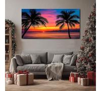 ZORYAN Tableaux Posters et Arts Décoratifs Côtier Coucher de soleil Grande Toile Murale pour Salon Silhouette Palmier Cadre Decoratif Chambre Paradis Mer Tableau Impression pour Maison 70x140 cm