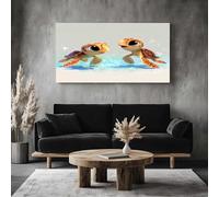 ZORYAN Tableaux Posters et Arts Décoratifs Dessin Animé Tortue Grande Toile Murale pour Salon Mignon Animal Cadre Decoratif Chambre Vie Marine Couple Tableau Impression pour Maison 70x140 cm