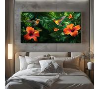 ZORYAN Toile Decoration Murale Exotique Fleurie Tableau Moderne pour Salon Oiseaux Tropicaux Oiseau Affiche Artistique Poster Botanique Fleur Chambre et Bureau Sans Cadre 70x140 cm