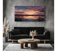 ZORYAN Toile Decoration Murale Paysage Coucher de Soleil Grand Cadre pour Salon et Bureau Romantique Rivière Tableau Moderne pour Chambre Adulte Sauvage Roseau Peinture sur Toile XXL 80x120 cm