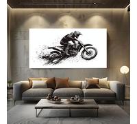 ZORYAN Toile Decoration Murale Sports Extrêmes Moto Cross Tableau Moderne pour Salon Éclaboussure D'encre Coureur Affiche Artistique Poster Abstrait Moto Cross Chambre et Bureau Sans Cadre 70x140 cm