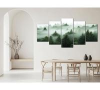 ZORYAN Toile Murale Decoration Forêt Brumeuse 5 Panneaux Tableau Deco Vert Imprimé sur Toile Decoration Murale pour Salon, Chambre Peinture Murale 150x75 cm