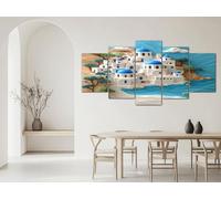 ZORYAN Toile Murale Decoration Paysages Des Îles Grecques 5 Panneaux Tableau Deco Bleu Imprimé sur Toile Decoration Murale pour Salon, Chambre Peinture Murale 150x75 cm